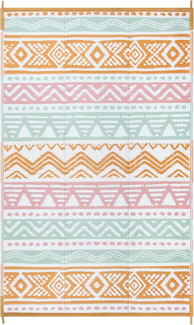 Lahome Outdoor Rug Waterproof, 5x8ft Reversible Outdoor Plastic Straw Rug for Camping Patio, RV Outdoor Rugs Outside, Outdoor Carpet for Porch Deck Backyard Balcony Picnic(Pink/Orange,5'x 8')
