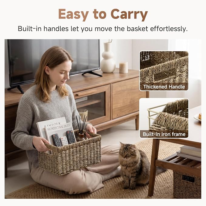 StorageWorks Wicker Baskets for Storage,Seagrass Storage Baskets,2-Pack | Seagrass Baskets,Wicker Storage Baskets for Organizing,Wicker Storage Baskets for Shelves,Pantry Organizers and Storage