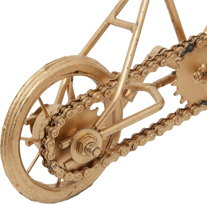 Deco 79 Metal Bike Decorative Sculpture Home Decor Statues with Wood Accents, Set of 2 Accent Figurines 10" x 5" x 7", Gold