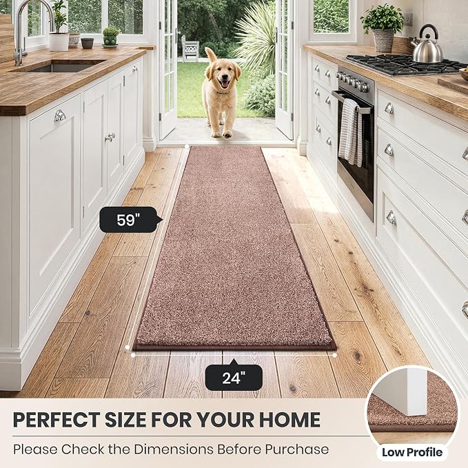 PURRUGS Dirt Trapping Door Mat 24" x 59", Non-Slip Machine Washable Entryway Rug, Dog Doormat, Indoor Front Door Mat, Super Absorbent Entry Rug for Muddy Shoes & Paws, Brown-Light Cream
