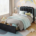 SHA CERLIN Twin Size Bed Frame with LED Lights and Storage Drawer, Black | Upholstered Velvet Platform Bed with Adjuatable Wavy Headboard, Noise-Free, Easy Assembly,No Box Spring Needed