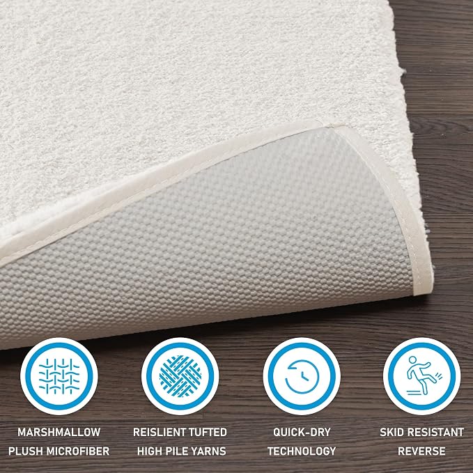 Madison Park Marshmallow Super Soft & Absorbent Bath Rug, 20 x 30, Cream | Non slip Backing, Spa Quality Luxurious Plush Bath Mat for Bathroom, Quick Dry, OEKO TEX