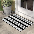 LEEVAN 2'X3' Black and White Striped Woven Cotton Reversible Outdoor Rug | Small Machine Washable Front Porch Rug, Entryway Door Mat, Indoor Layering Carpet for Farmhouse Bathroom Laundry