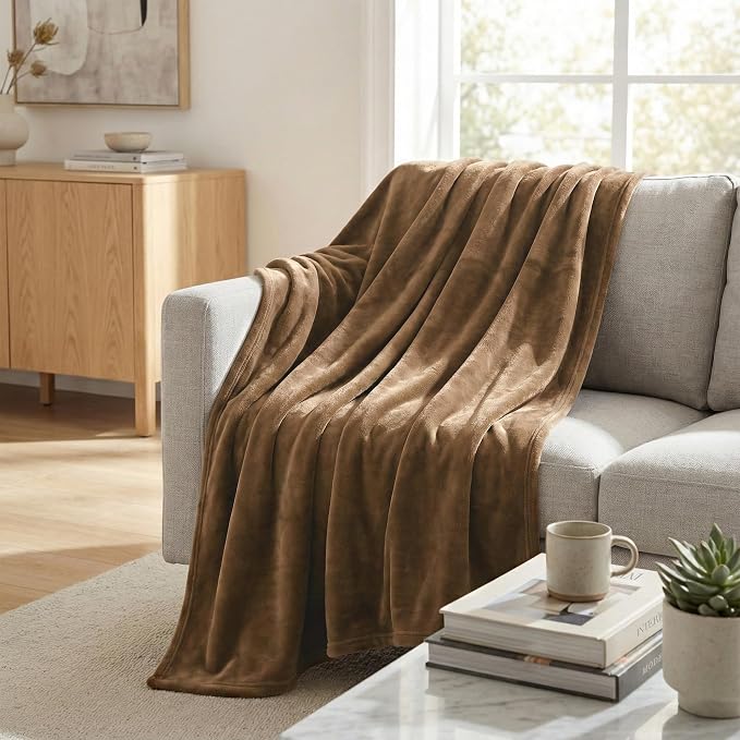 Americanflat 50x60 Fleece Throw Blanket - Soft and Breathable Throw Blanket for Couch, Bed, Chair - Fleece Blankets Perfect for Home, Bedroom, or Outdoor Use - Brown