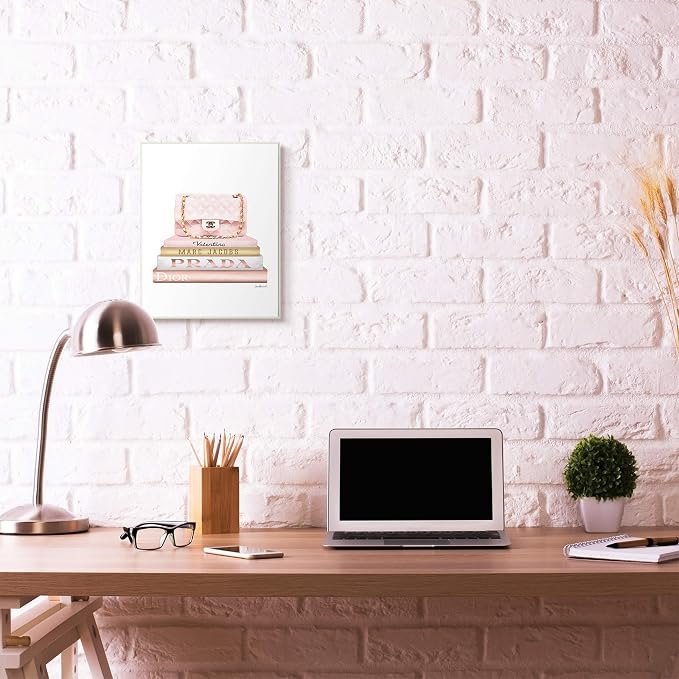'Fashion Designer Purse Bookstack Pink White'| Wall Plaque Art | Stupell Industries | 13 x 19 Inches, Easy to Hang and Sturdy, Made in USA, by Amanda Greenwood