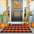 Collive 3x5 Buffalo Plaid Checkered Outdoor Rug, Black and Orange Halloween Fall Decor Door Mat, Washable Front Doormat Outside Entrance, Layered Welcome Mat Porch Cotton are Rugs for Entryway Patio