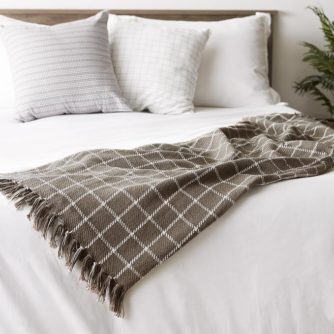 DII Transitional Checked Plaid Woven Throw, 50x60, Brown