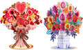 Paper Love HugePop Flower Bouquet Pop Up Cards 2 Pack - Includes 1 Heart Bouquet and 1 Exotica Flower Bouquet, Gift For Mothers Day, Birthday, Valentines Day, All Occasions - Jumbo 10" x 14" Card