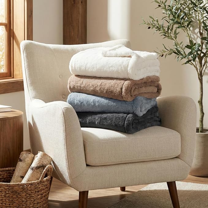 Americanflat 50x60 Double Sided Faux Fur Throw Blanket - Soft and Breathable Throw Blanket for Couch, Bed, Chair - Dark Gray Faux Fur Blankets Perfect for Home, Bedroom, or Outdoor Use