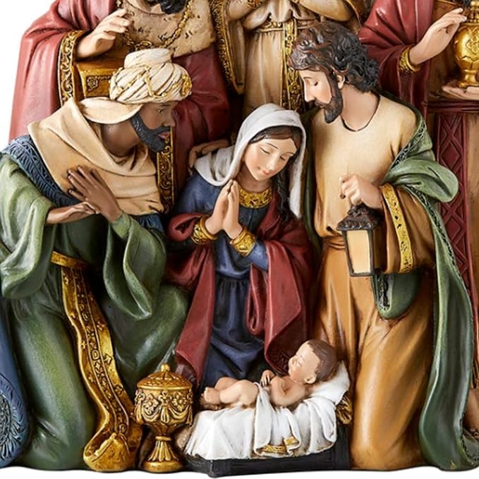 Christmas Nativity Sets Indoor Home Decor Figurine, Hand Sculpted Manger Scene Religious Christmas Table Top Decorations for Holidays, 8.75 Inches
