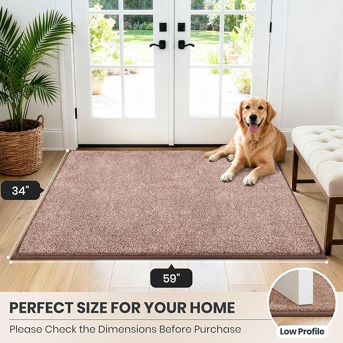 PURRUGS Dirt Trapping Door Mat 34" x 59", Non-Slip Machine Washable Entryway Rug, Dog Doormat, Indoor Front Door Mat, Super Absorbent Entry Rug for Muddy Shoes & Paws, Brown-Light Cream