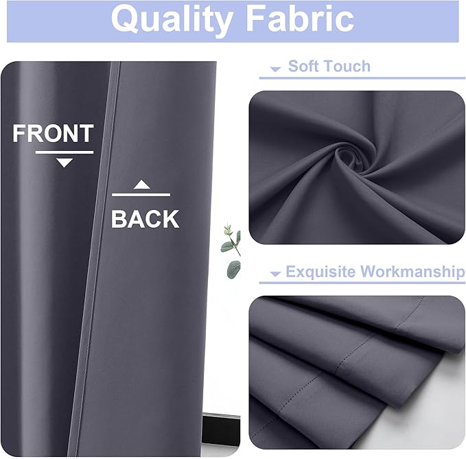 Simplebrand Ava Grey Blackout Curtains for Bedroom 84 Inch Length 2 Panels Set, Solid Thermal Insulated Privacy Living Room Window Treatment Curtains Blackout Drapes, W40 x L84 Inch, Grey