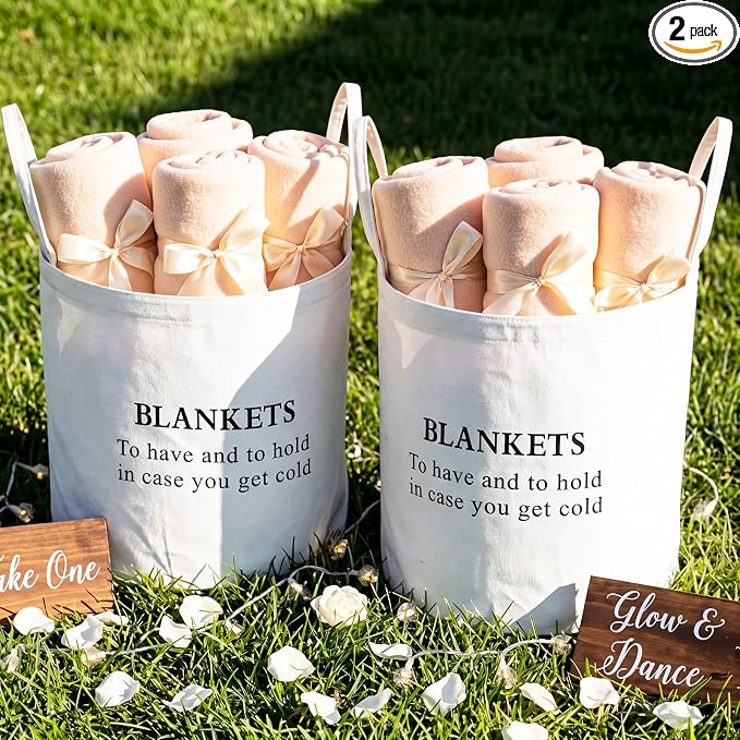 Yungyan 2 Pcs White Wedding Baskets with Handles 16 Inch White Blankets Storage Baskets for Holding Blankets Party Favors Wedding Decoration Gift Garden