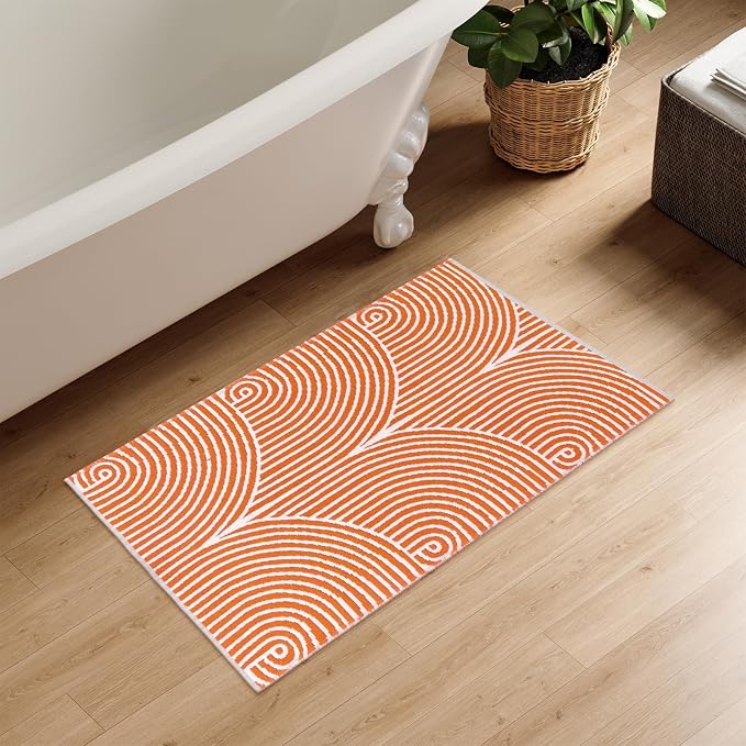 Tiffasea Front Door Mat 2'x3' Fall Welcome Mat Indoor Outdoor Rugs Doormat | Machine Washable Small Area Rug Entryway Rug Cotton Woven Reversible Floor Mats for Bedroom/Bathroom/Kitchen Orange&White