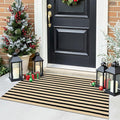 OLANLY Brown and Black Striped Rug 2' x 4'3" (24" x 51") – Washable Cotton Doormat for Indoor Outdoor Use, Layered Front Porch Rug for Entryway, Kitchen, Patio