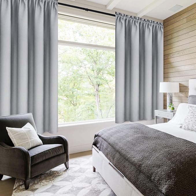 DWCN Blackout Curtains Room Darkening Thermal Insulated Bedroom Curtains Window Curtain Panels, 42 x 54 inches Long, Set of 2 Silver Grey Rod Pocket Drapes