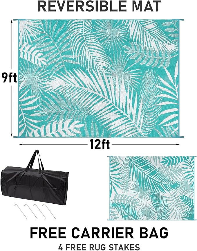Outdoor Rugs 9x12 for Patios Clearance Large Outdoor Rug, Outdoor Plastic Straw Rug RV Camping Rug Large Outdoor Mat for RV, Patio, Backyard, Deck, Picnic, Beach, Trailer, Camping