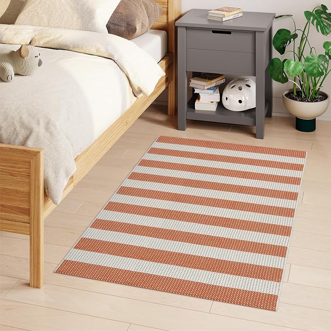 OJIA Outdoor Mat Orange Outdoor Rug 3'x5' Fall Welcome Mats for Front Door | Door Mat Outside Entrance Front Door Rug Washable Entryway Rugs Striped Indoor Outdoor Rugs Doormat for Patio Porch Decor