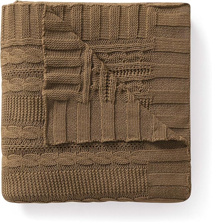 VCNY Home - Throw, Soft & Cozy Cotton Blanket, Cable Knit Home Decor (Dublin Taupe, 50" x 70")