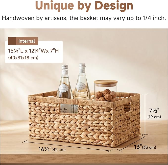 StorageWorks Wicker Baskets for Storage,Wicker Storage Baskets,1-Pack | Water Hyacinth Wicker Storage Baskets for Shelves,Large Wicker Baskets for Organizing,Woven Basket for Storage,Large Basket