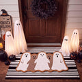 Moucuny 2 Pcs Halloween Coir Doormat Outdoor Ghost Welcome Mat with Black and White Stripe Area Rug Halloween Outdoor Doormat for Front Door Porch Entryway Decor, 16'' x 28'', 24'' x 35''