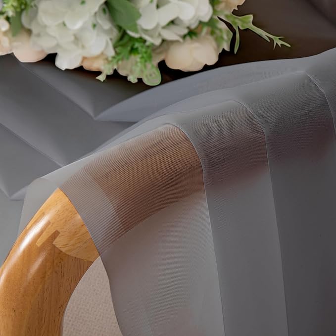 Lecloud Charcoal Grey Sheer Kitchen Curtains 36 Inch Length 2 Pcs, Sheer Voile - Image 6