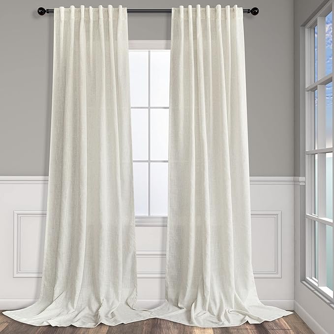 Cream Colored Curtains 144 Inches Long Sheer Linen Light Filtering Window by Pitalk