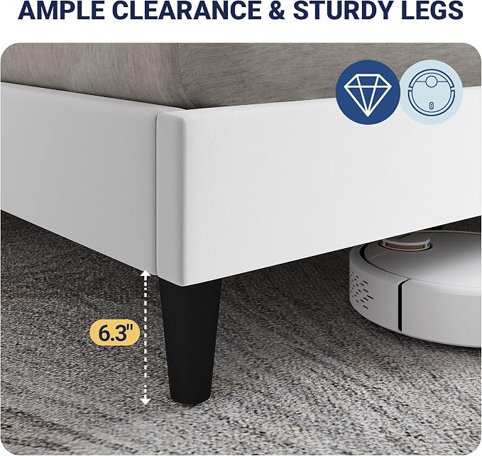 Allewie King Size Bed Frame with Storage Headboard & Charging Station | Diamond Tufted Design & Gold Trim, Velvet Upholstered Platform Bed, No Box Spring Needed, Easy Assembly, Noise-Free, White