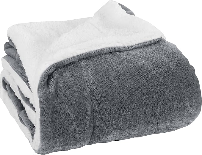 Elegant Comfort Reversible, Solid Sherpa Throw Blanket, All-Season Blanket- Super Soft, Cozy and Plush- Decorative Throw, Perfect for Lounging, 50 x 60 inches, Sherpa Throw Gray