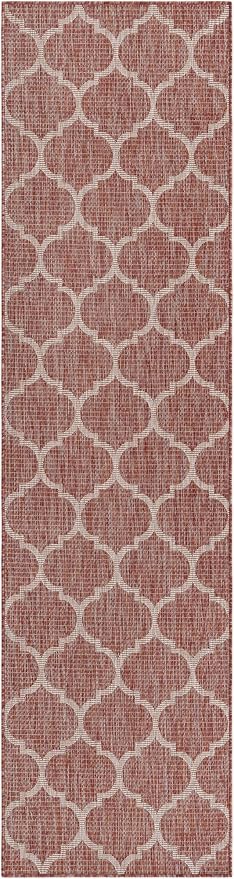 Unique Loom Outdoor Trellis Collection Area Rug (2' 7" x 10' Runner Rust Red/Ivory)