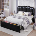 SHA CERLIN Queen Size Bed Frame with LED Lights and Storage Drawer, Black | Upholstered Velvet Platform Bed with Adjuatable Wavy Headboard, Noise-Free, Easy Assembly,No Box Spring Needed