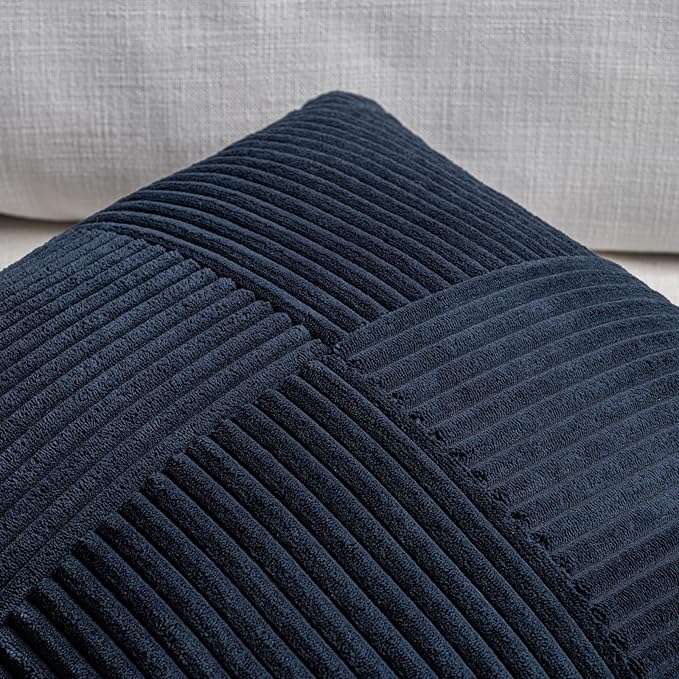 Fancy Homi 2 Packs Navy Blue Decorative Throw Pillow Covers 20x20 Inch for Living Room Couch Bed Sofa, Rustic Farmhouse Boho Home Decor, Soft Corss Corduroy Patchwork Accent Cushion Case 50x50 cm