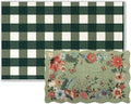 Fourluoo 2 Piece Floral Door Mat Floral Scalloped Coco Coir Doormats Green and White Plaid Welcome Mat 28 x 40 Inch Non Slip Boho Layering Front Door Rug for Indoor Outdoor Entrance Front Porch