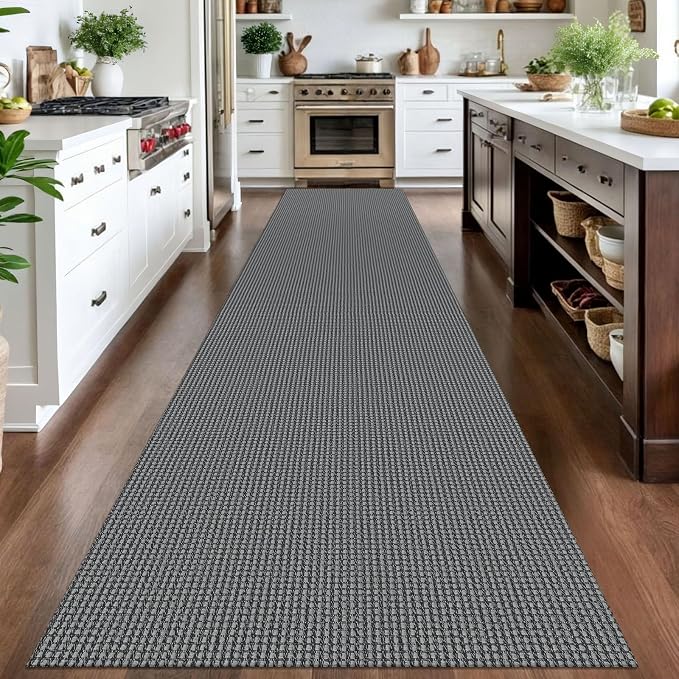 IOHOUZE Washable Exrea Long Hallway Runner Rug 3x14 Non Slip Rubber Backed Kitchen Runner Entryway Runner Indoor, Woven Rugs Floor Carpet for Kitchen Hall Entryway Stair,Dark Grey