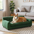 38" Dog Sofa Bed, Elevated Dog Bed with Backrest and Armrests, Soft Memory Foam Couches for Small and Medium-Sized Pets, Durable Linen Pet Couch Furniture, Green
