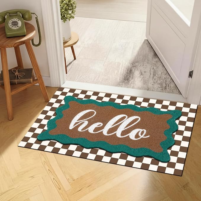 Tinideya 2 Pcs Summer Door Mat Vintage Neutral Welcome Non Slip Coir Mats Brown White Western Floor Layering Doormats Seasonal for Front Porch Entryway Decor
