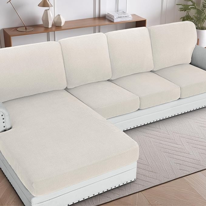 H.VERSAILTEX Backrest Cushion Covers Sectional Couch Back Cushion Covers for Sectional Sofa Set for Both Left/Right Couch (Back Only: 1 Chaise + 3 Sofa, Ivory)