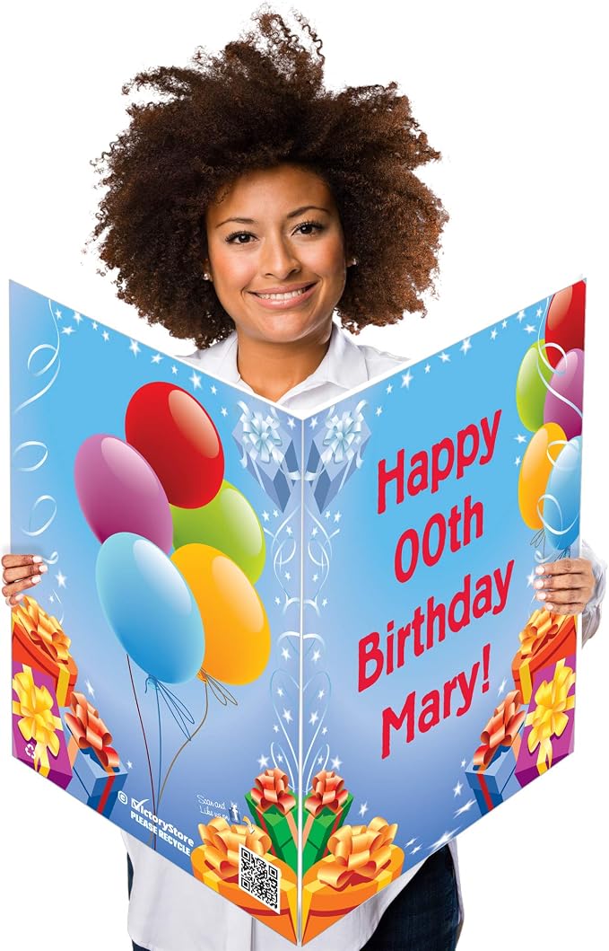 VictoryStore Jumbo 3 Foot Happy Birthday Card, Presents And Balloons, 24x36-Inch Card, Ships In Jumbo Envelope, (Custom Text, 13814)
