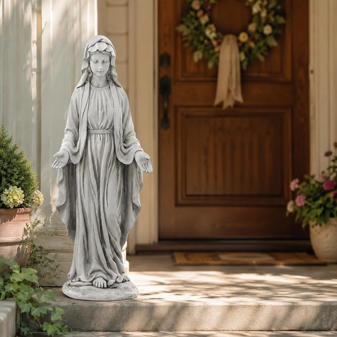 Virgin Mary Statue Outdoor, Large 30 Inch Religious Garden Statue | Blessed Catholic Praying Statue, Durable Weather MGO Stone Sculptures, for Home,Yard,Patio,Forch, Brings Peaceful Blessings