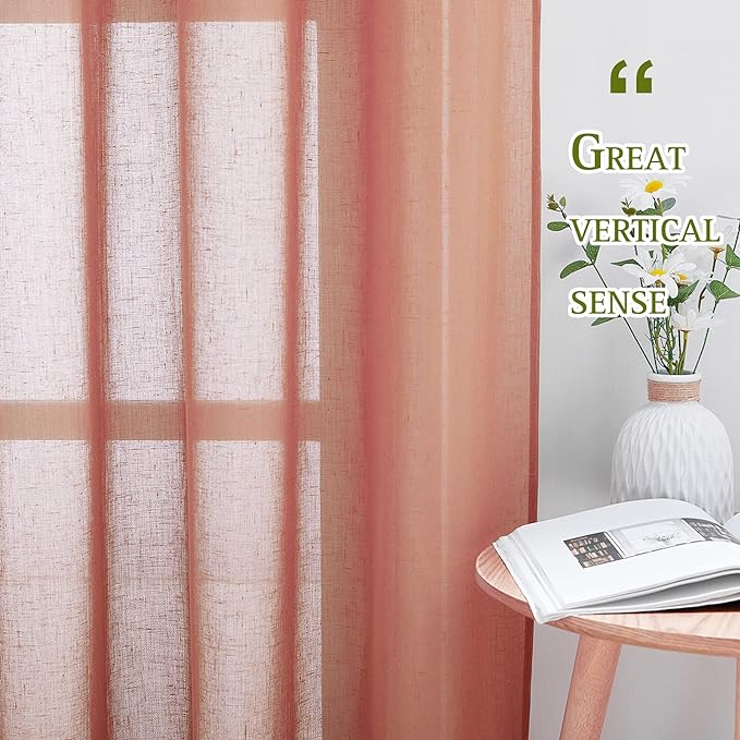 NICETOWN Linen Sheer Burnt Orange Curtains, Grommet Decorative Rustic Farmhouse - Image 3