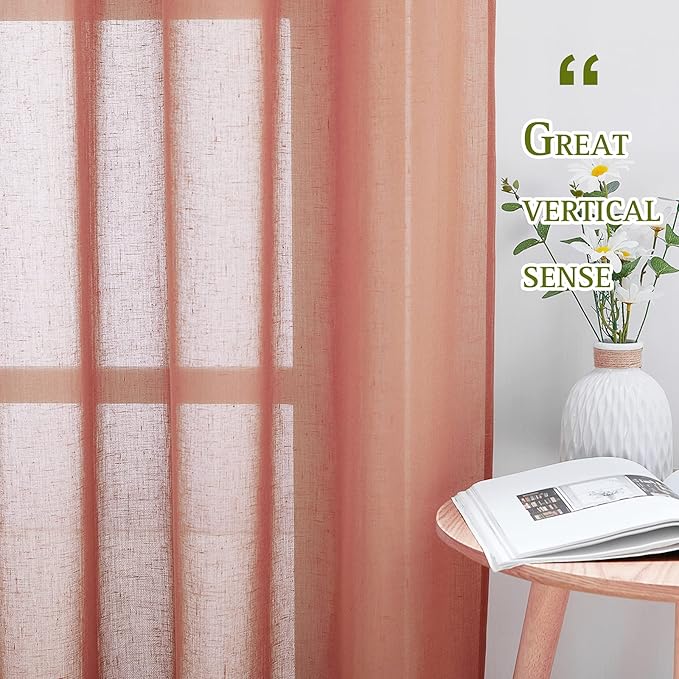 NICETOWN Linen Semi Sheer Curtains, Grommet Top Rustic Farmhouse Linen Curtains - Image 3