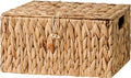 StorageWorks Water Hyacinth Baskets for Organizing, Wicker Storage Basket with Lid and Built-in Handles for Living Room (Medium, 1 Pack)
