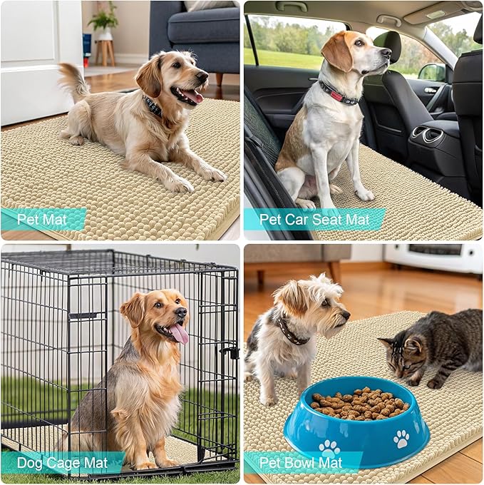 OLANLY Dog Door Mat for Muddy Paws 40x32, Absorbs Moisture and Dirt, Absorbent Non-Slip Washable Doormat, Quick Dry Chenille Mud Mat for Dogs, Entry Indoor Entryway Carpet for Inside Floor, Sand