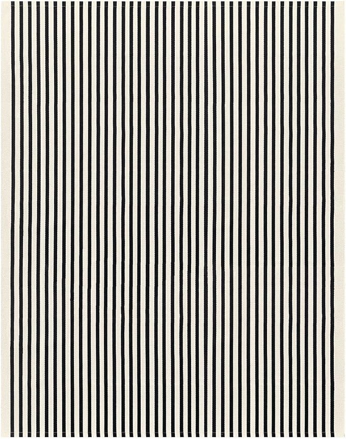 KOZYFLY Beige and Black Rug 8x10 ft Area Rug Woven Washable Striped Cotton Farmhouse Indoor Outdoor Rugs for Living Room Bedroom Porch Patio Dining Room Carpet