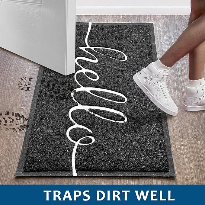 EARTHALL Door Mat 3-Pack Outside Inside Hello Doormat 30"x17.5" Durable Floor Mat Non Slip Rug Ultra Absorb Mud Easy Clean Front Doormat for Garage, Entryway, Patio, High Traffic Areas, Black