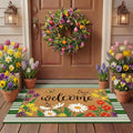 Tinideya 2 Pcs Door Mat Welcome Non Slip Coir Mats Floor Layering Doormats Seasonal for Front Porch Entryway Decor(Spring Flowers)