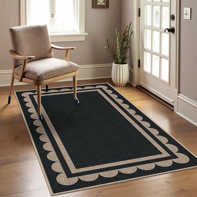 Easy Jute 3x5 Black Rectangle Area Rug,Washable Entryway Rug, Modern Door Carpet,Neutral Non-Slip Outdoor Indoor Farmhouse Rug for Living Room Kitchen Patio Bedroom