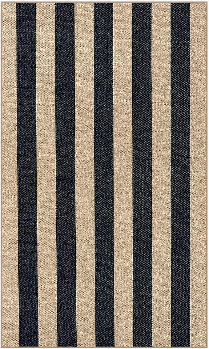 Lahome Striped Easy Jute Outdoor Patio Rug, 3x5 Washable Rugs for Entryway Porch, Farmhouse Neutral Non Shedding Indoor Outdoor Carpet for Entry Kitchen Guestroom Deck Foyer