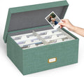 Decorative Photo Storage Box, Linen Photo Box Holds 1700 5x7 Pictures Green | Photo Storage Containers with 8 Dividers, Memory Keepsake Organizer for Photos, Scrapbook Supplies, Cards, Stamps,Archive Box