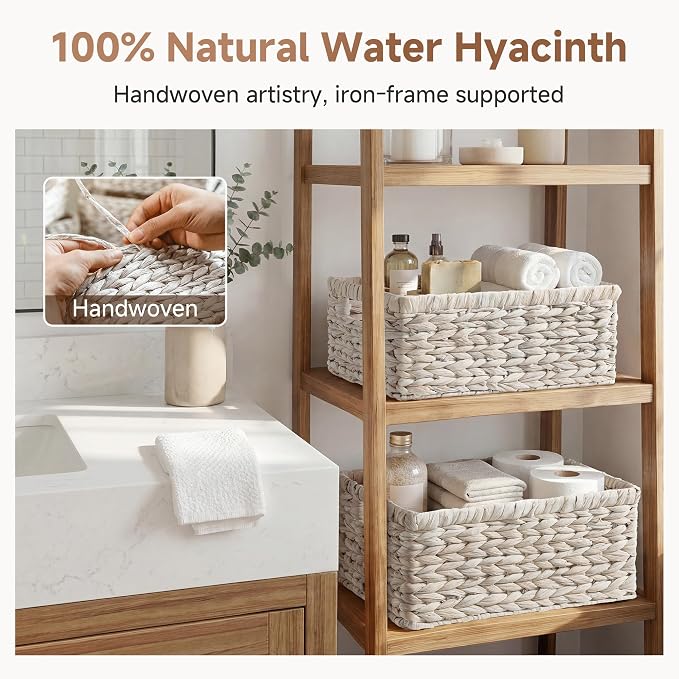 StorageWorks Large Wicker Baskets for Storage,White Wicker Baskets,2-Pack | Water Hyacinth Storage Baskets for Organizing,Wicker Storage Baskets for Shelves,Pantry Organizers and Storage,Woven Baskets